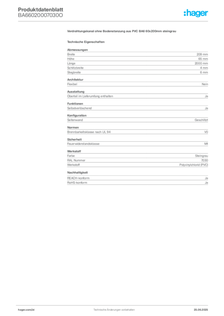 Bild Hager Produktdatenblatt BA66020007030O | Hager Deutschland