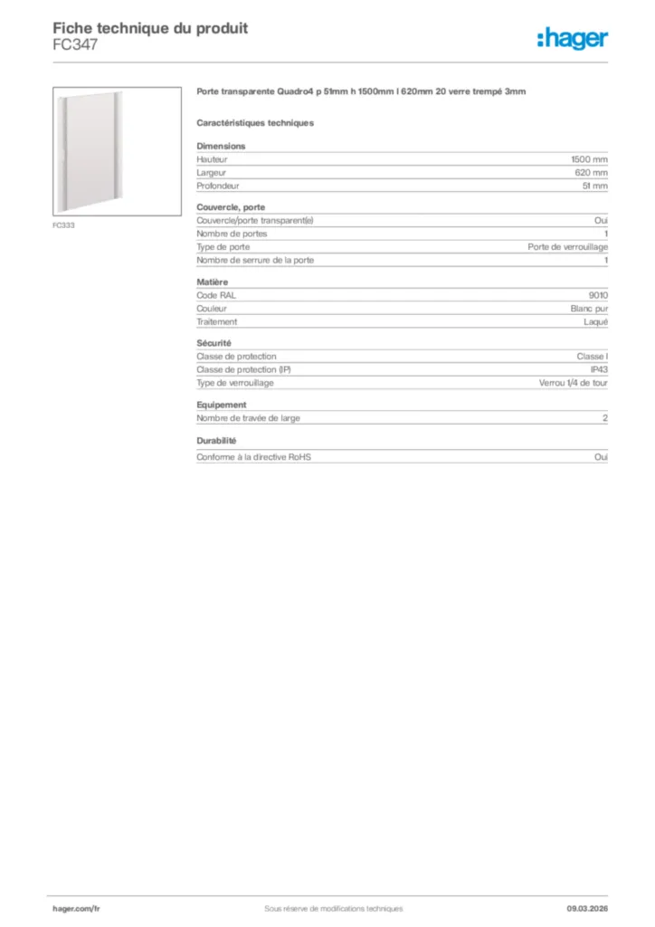 Image Hager Fiche technique du produit FC347 | Hager France