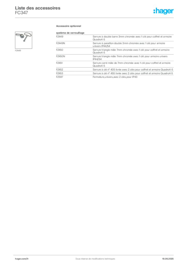 Image Hager Fiche technique du produit FC347 | Hager France