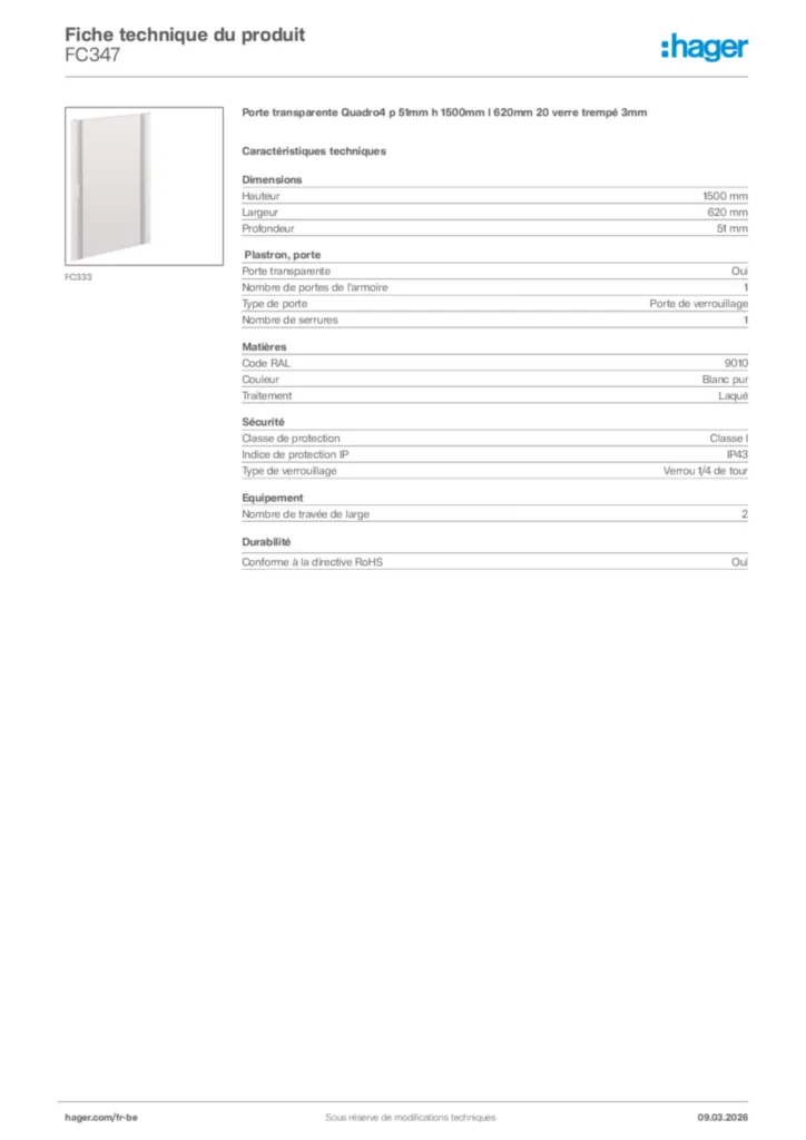 Image Hager Fiche technique du produit FC347 | Hager Belgique