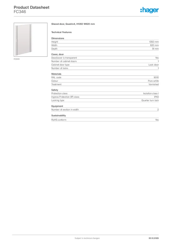 Image Hager Product data sheet FC346  | Hager Africa