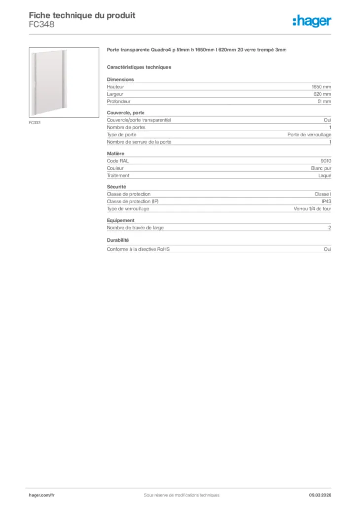 Image Hager Fiche technique du produit FC348 | Hager France