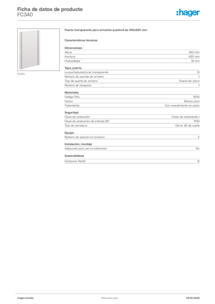 Imagen Hager Ficha de datos de producto FC340 | Hager España