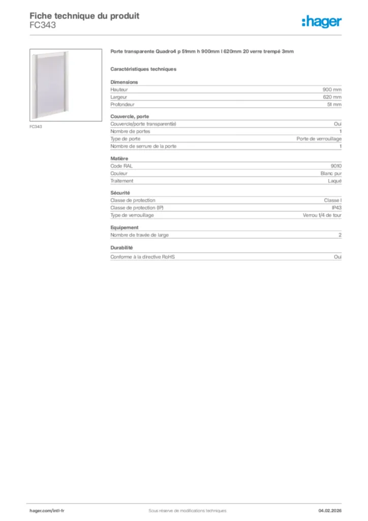 Image Hager Fiche technique du produit FC343 | Hager Afrique