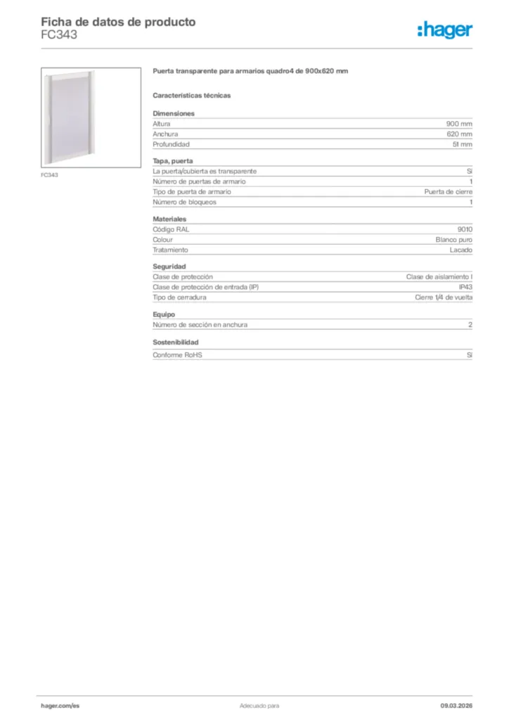 Imagen Hager Ficha de datos de producto FC343 | Hager España