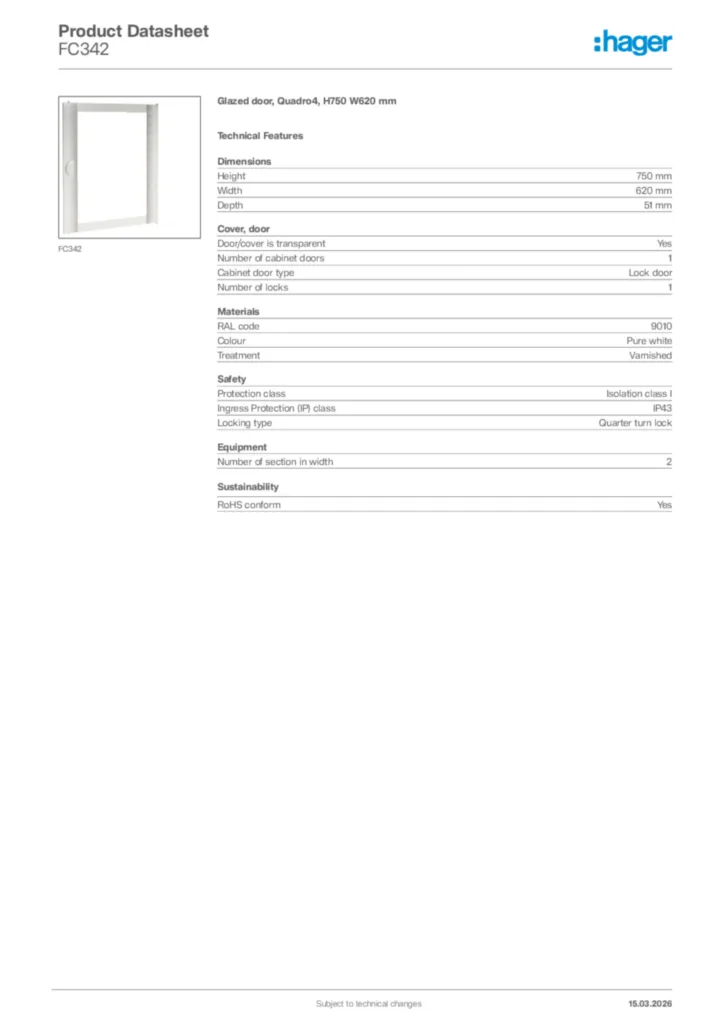 Image Hager Product data sheet FC342  | Hager Africa