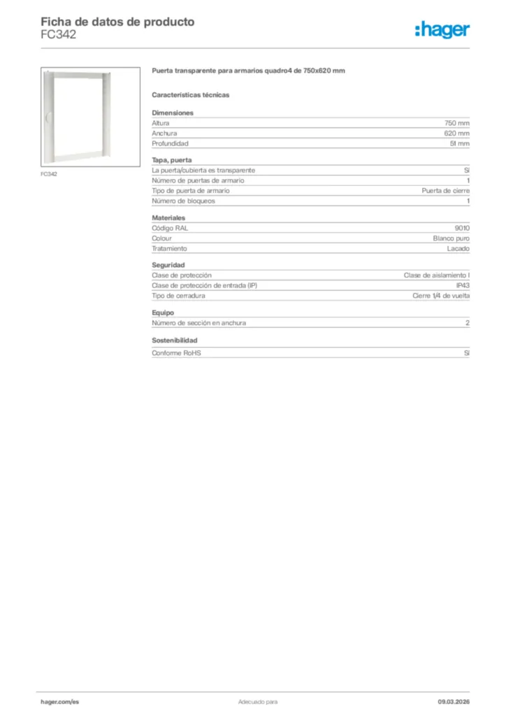 Imagen Hager Ficha de datos de producto FC342 | Hager España