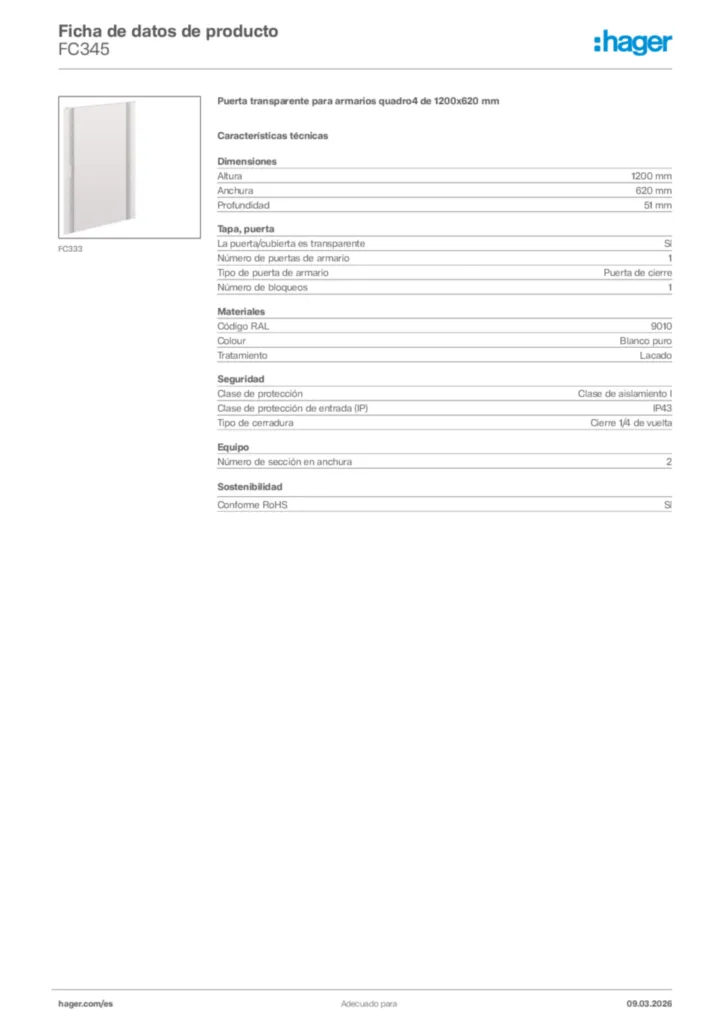 Imagen Hager Ficha de datos de producto FC345 | Hager España