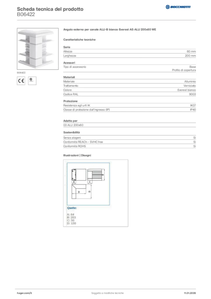 Immagine Bocchiotti Scheda tecnica del prodotto B06422 | Hager Italia