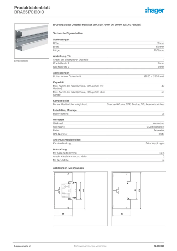 Bild Hager Produktdatenblatt BRA8517019010 | Hager Schweiz