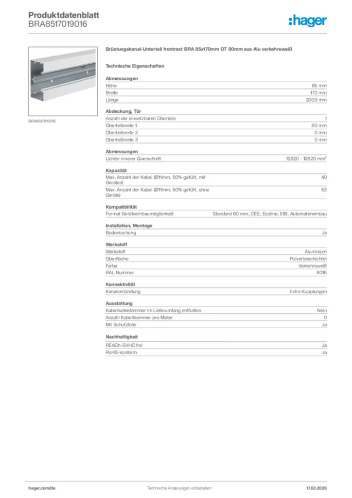 Bild Hager Produktdatenblatt BRA8517019016 | Hager Deutschland