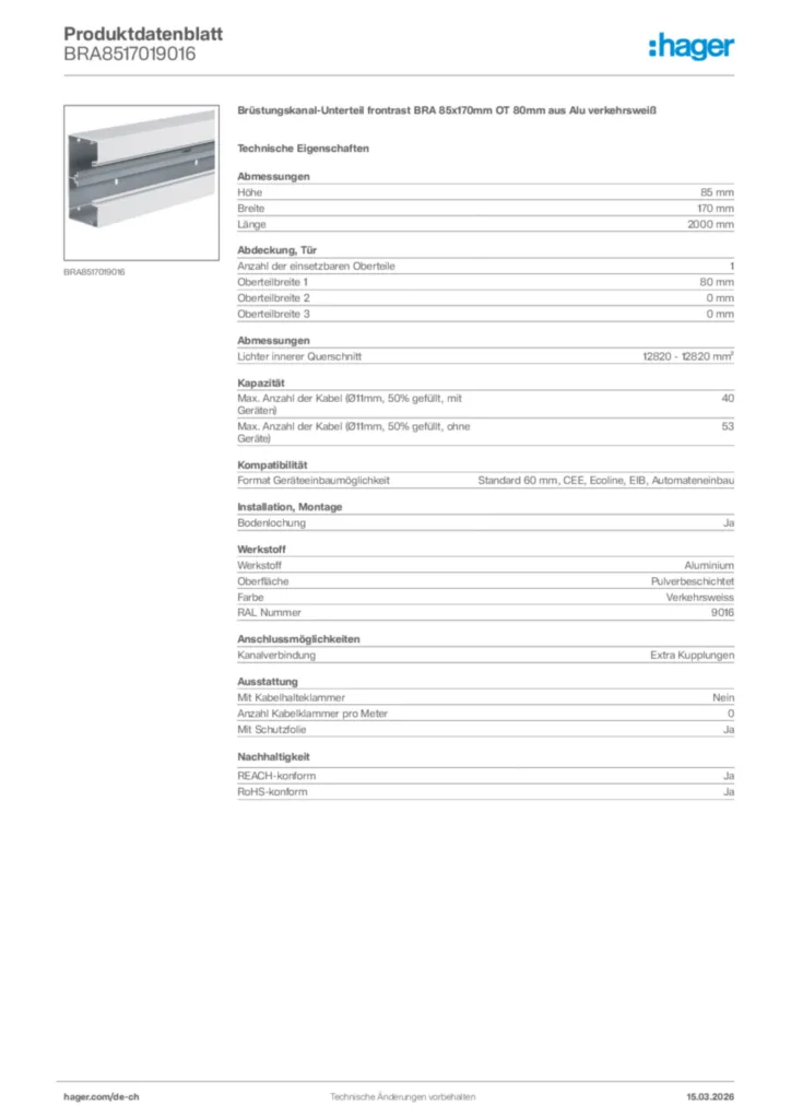 Bild Hager Produktdatenblatt BRA8517019016 | Hager Schweiz