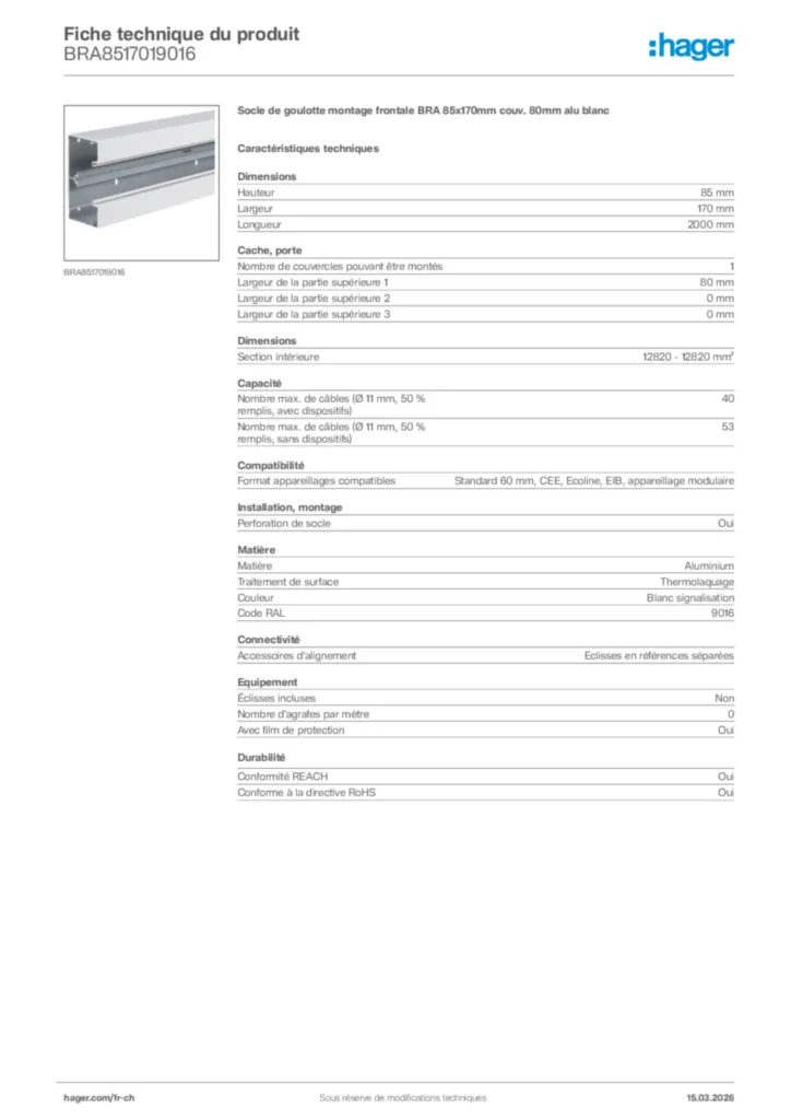 Image Hager Fiche technique du produit BRA8517019016 | Hager Suisse
