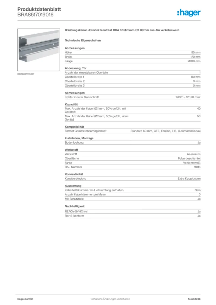 Bild Hager Produktdatenblatt BRA8517019016 | Hager Deutschland