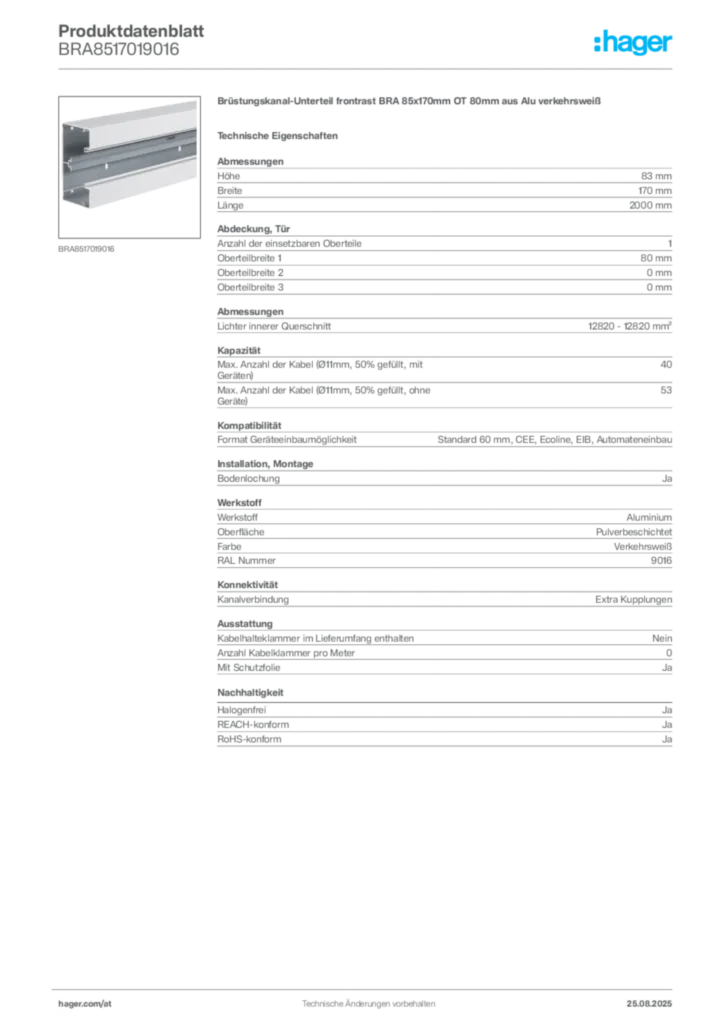 Bild Hager Produktdatenblatt BRA8517019016 | Hager Deutschland