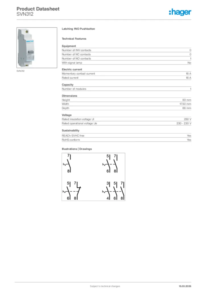 Image Hager Product data sheet SVN312  | Hager Africa