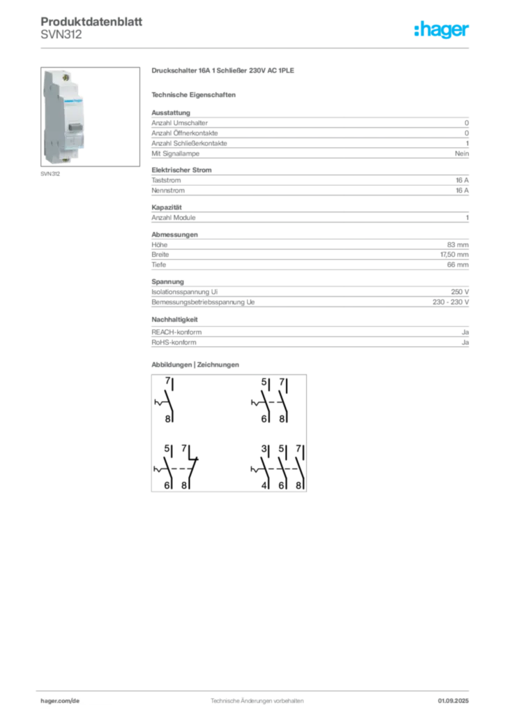 Bild Hager Produktdatenblatt SVN312 | Hager Deutschland