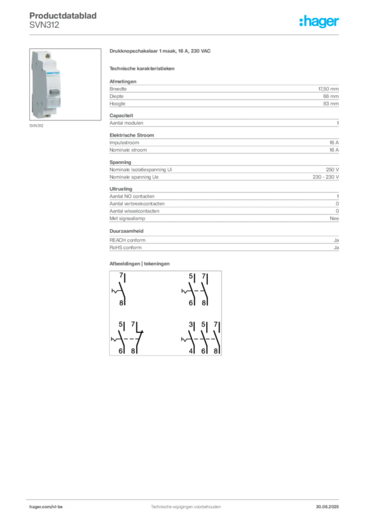 Afbeelding Hager Productdatablad SVN312 | Hager Belgium