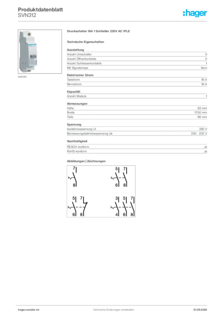 Bild Hager Produktdatenblatt SVN312 | Hager Schweiz