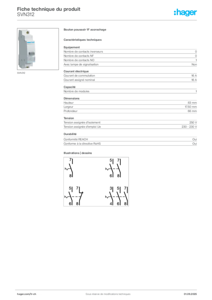 Image Hager Fiche technique du produit SVN312 | Hager Suisse