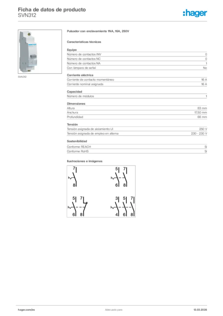 Imagen Hager Ficha de datos de producto SVN312 | Hager España