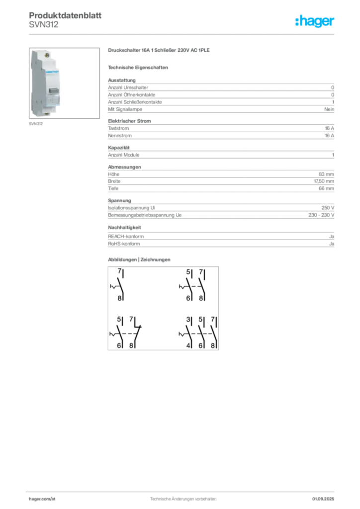Bild Hager Produktdatenblatt SVN312 | Hager Deutschland