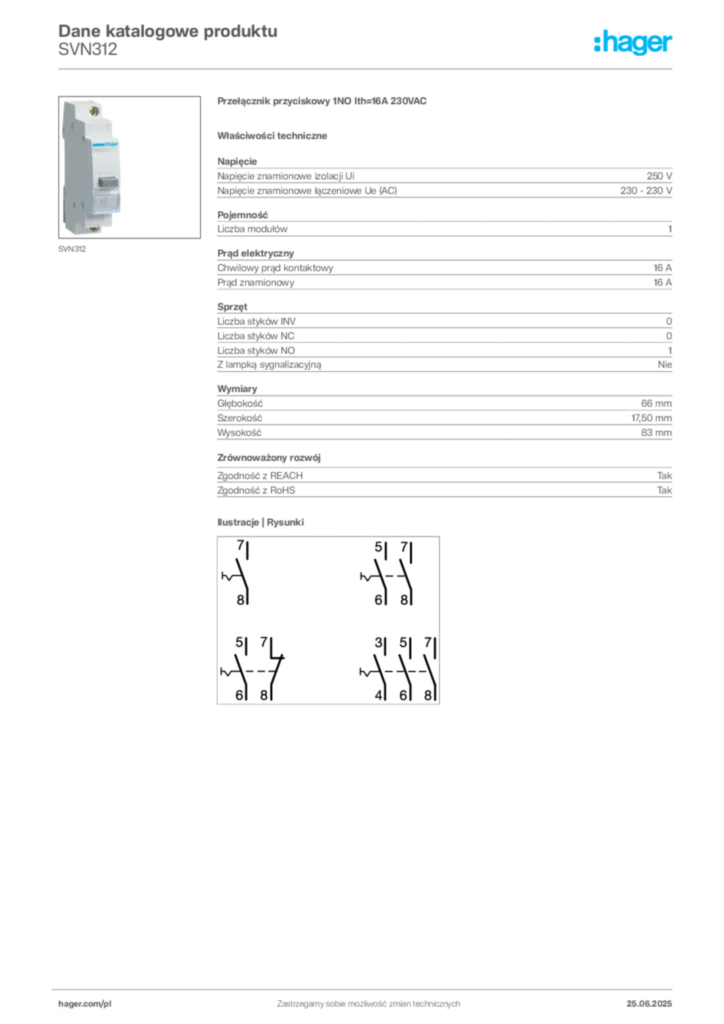 Zdjęcie Hager Karta katalogowa SVN312 | Hager Polska