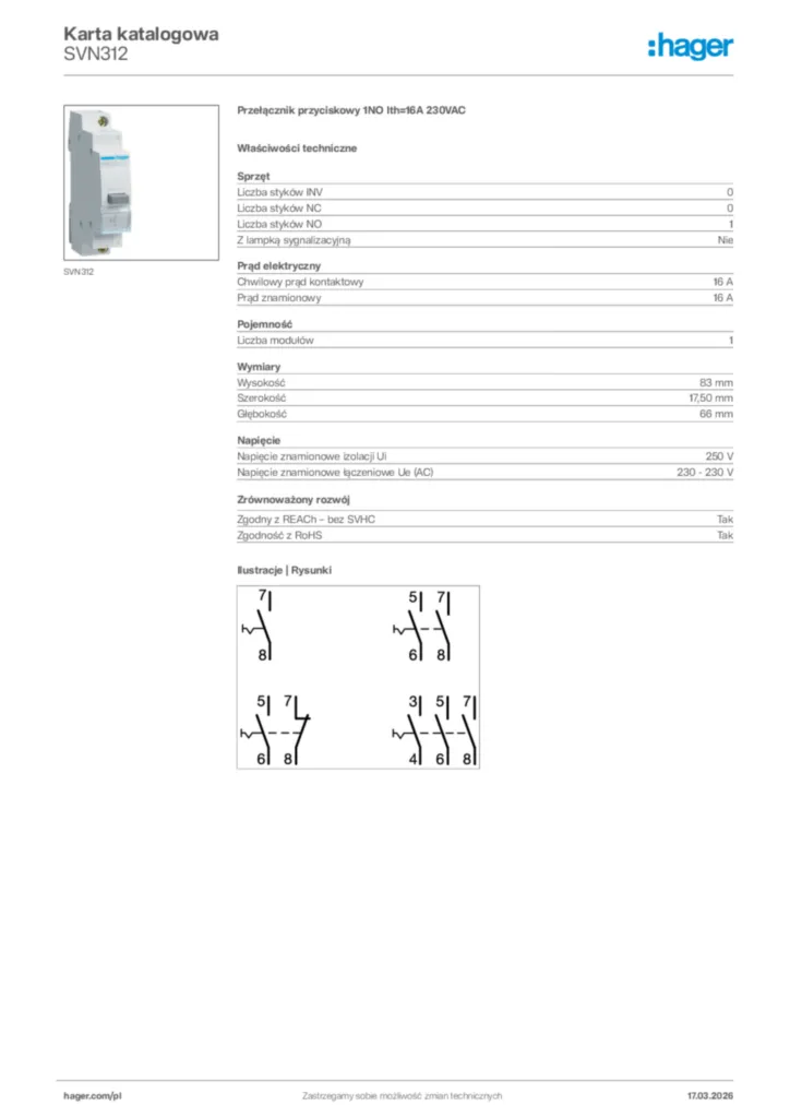 Zdjęcie Hager Karta katalogowa SVN312 | Hager Polska