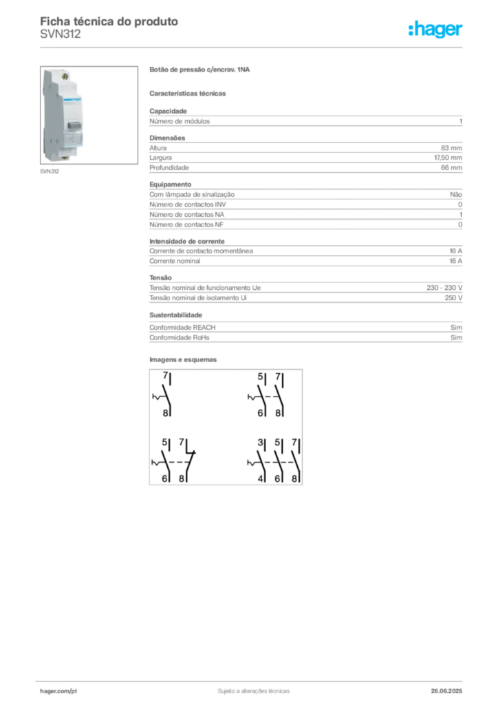 Imagem Hager Ficha técnica do produto SVN312 | Hager Portugal