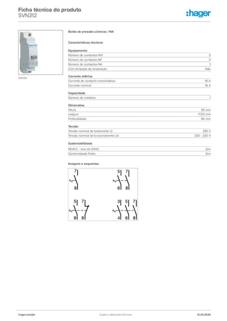 Imagem Hager Ficha técnica do produto SVN312 | Hager Portugal