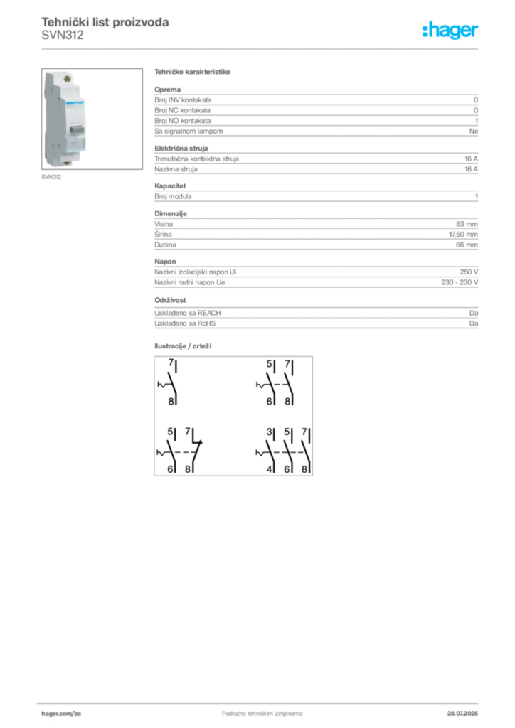 Slika Hager Product data sheet SVN312  | Hager