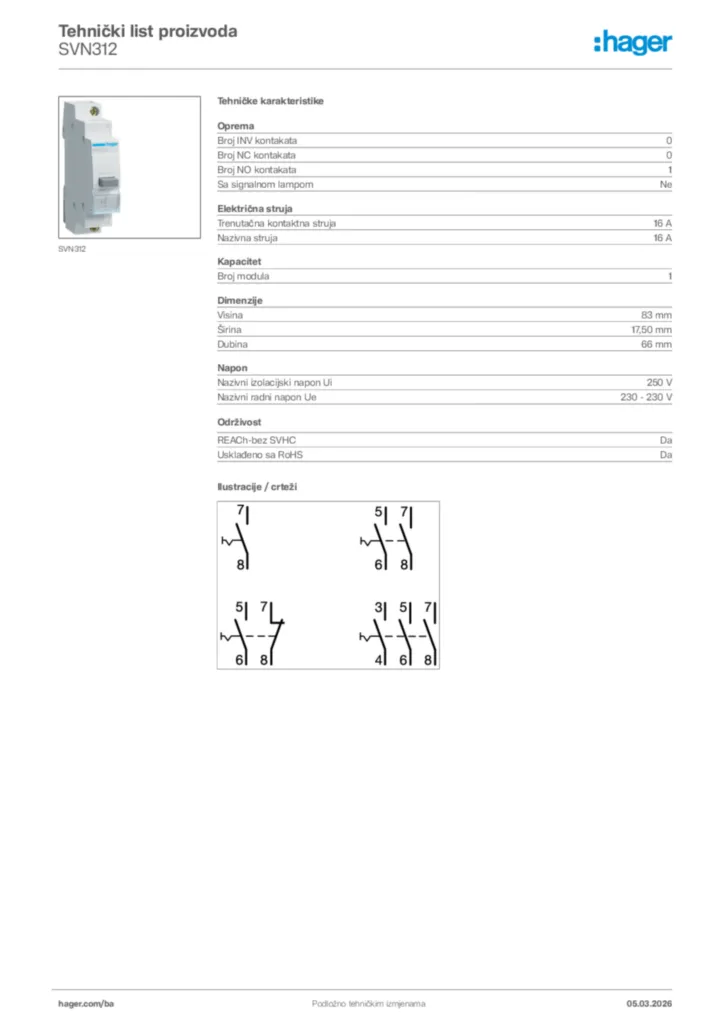 Slika Hager Tehnički list proizvoda SVN312  | Hager