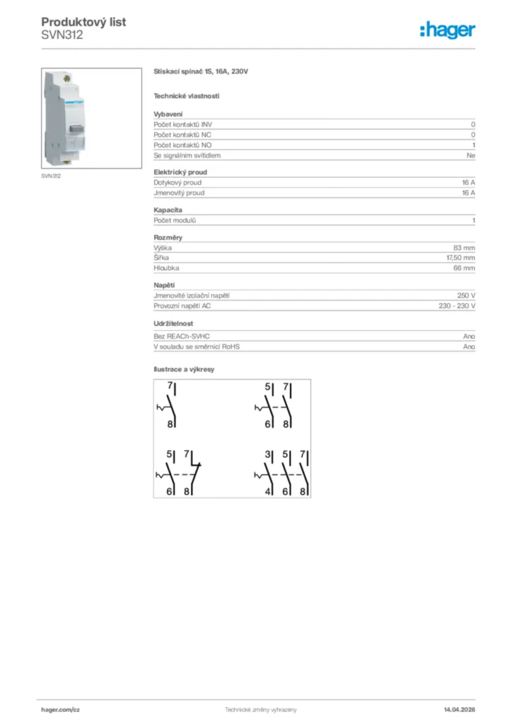 Obrázek Hager Product data sheet SVN312 | Hager