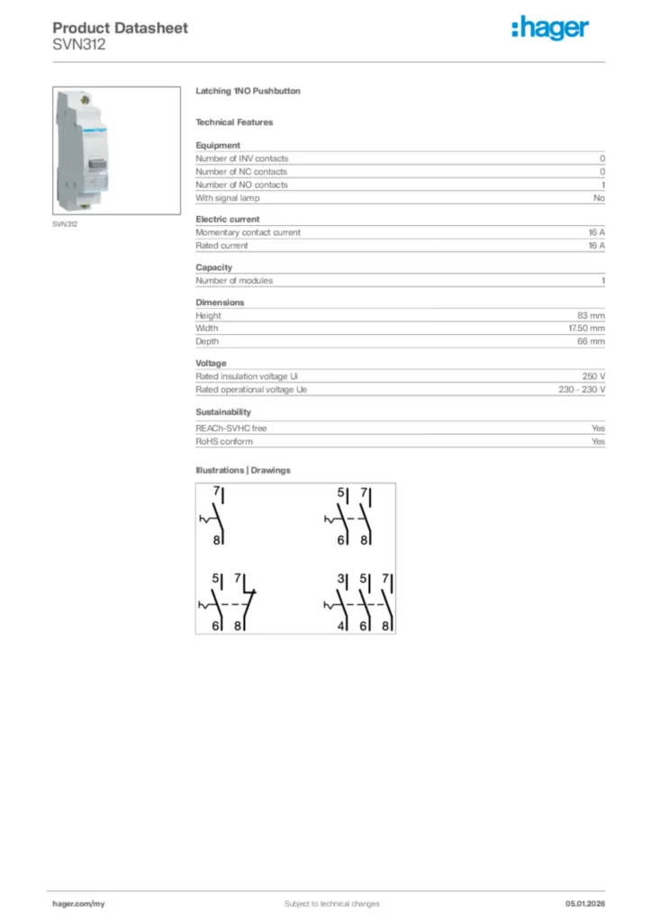 Image Hager Product data sheet SVN312  | Hager