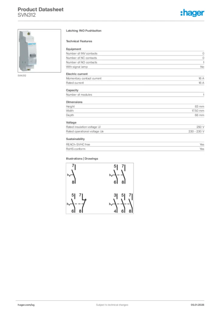 Image Hager Product data sheet SVN312  | Hager