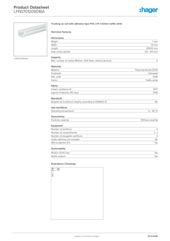 Image Hager Product data sheet LFR0701209016A  | Hager Africa