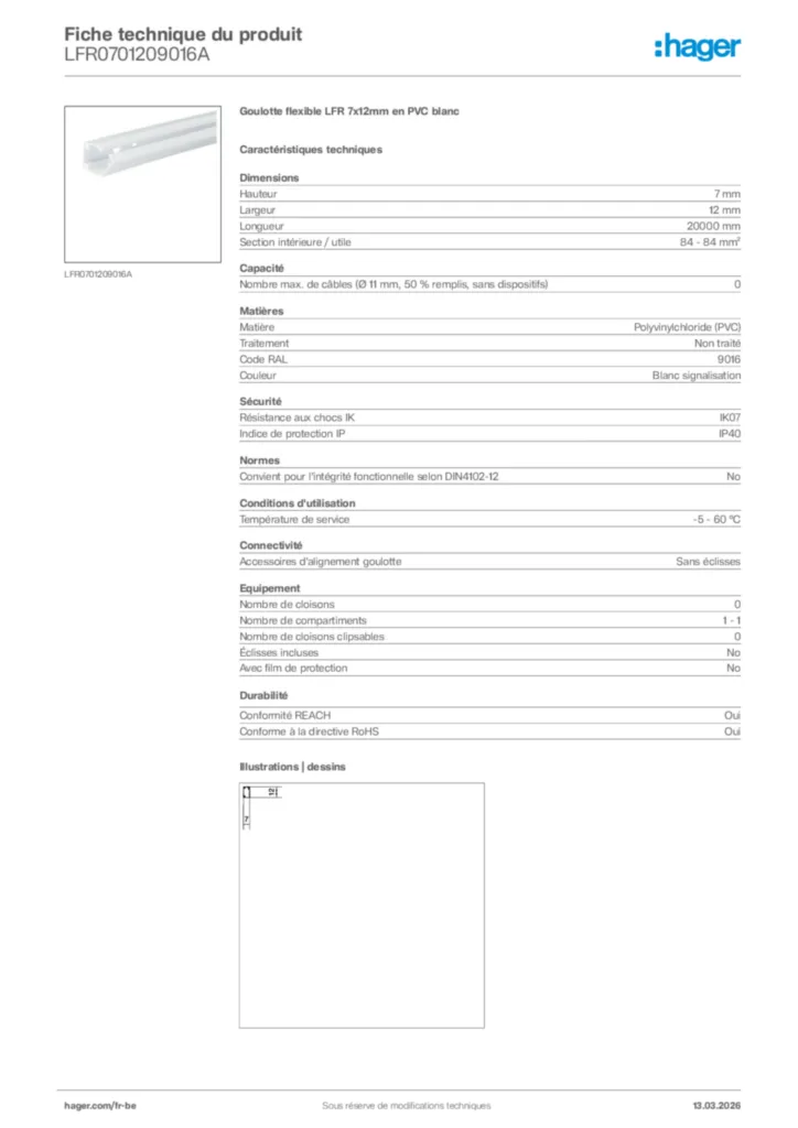 Image Hager Fiche technique du produit LFR0701209016A | Hager Belgique