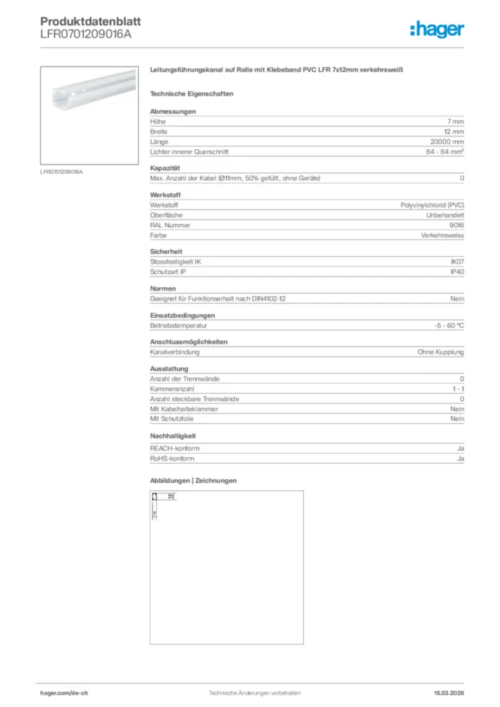Bild Hager Produktdatenblatt LFR0701209016A | Hager Schweiz