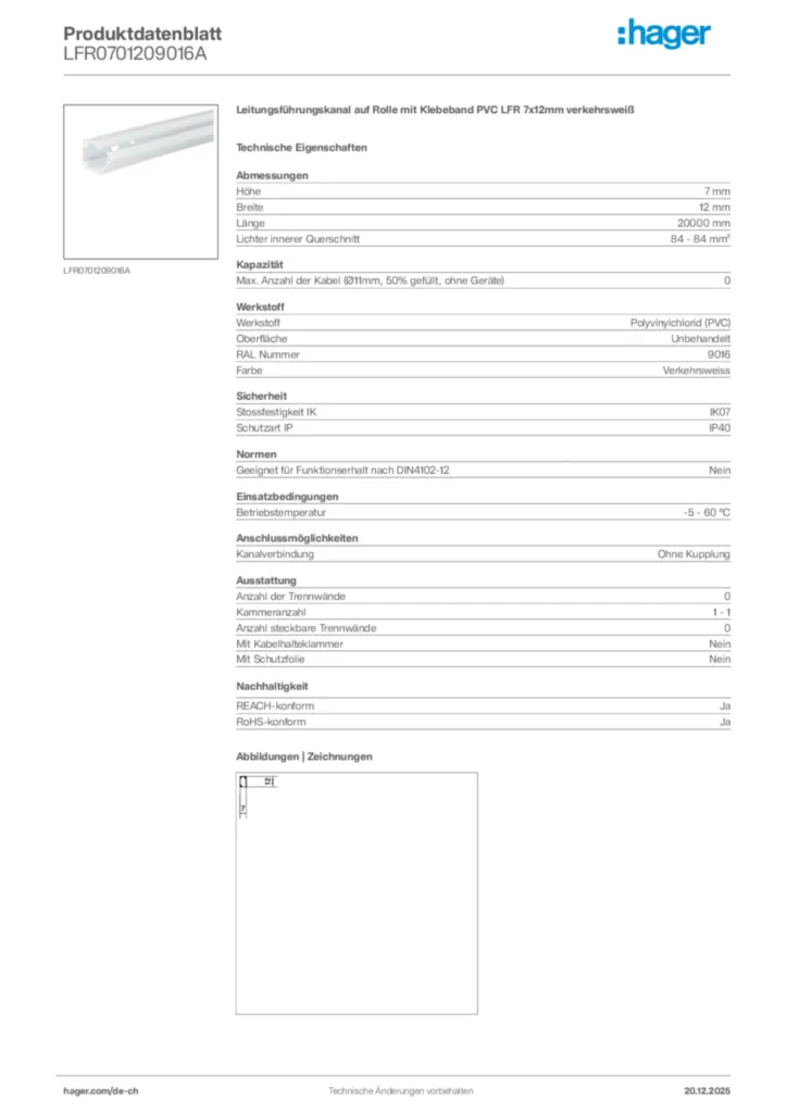Bild Hager Produktdatenblatt LFR0701209016A | Hager Schweiz