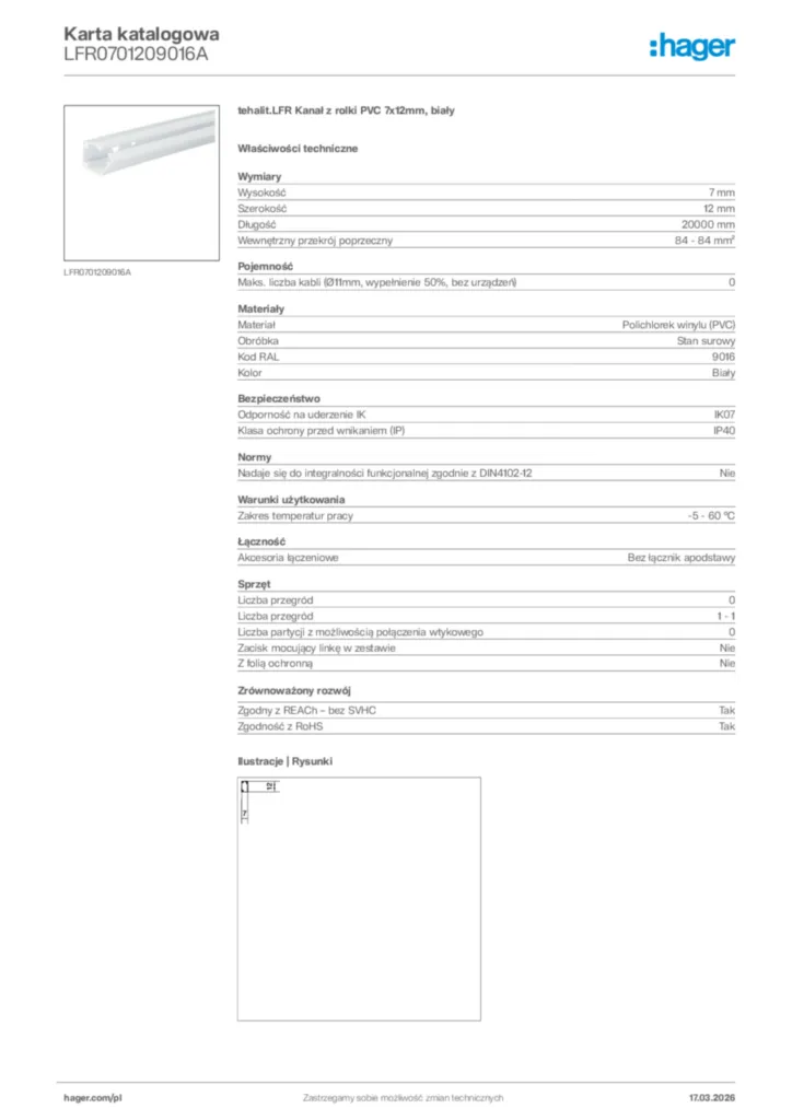Zdjęcie Hager Karta katalogowa LFR0701209016A | Hager Polska