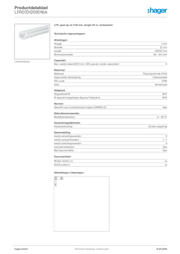 Afbeelding Hager Productdatablad LFR0701209016A | Hager Nederland