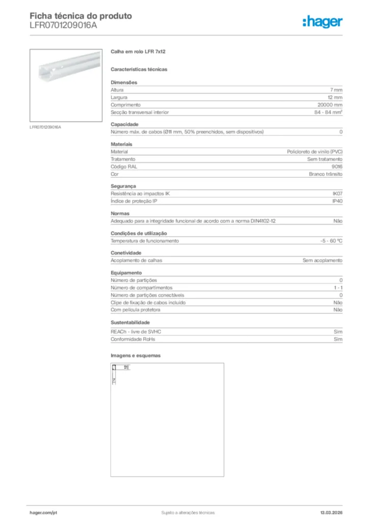 Imagem Hager Ficha técnica do produto LFR0701209016A | Hager Portugal