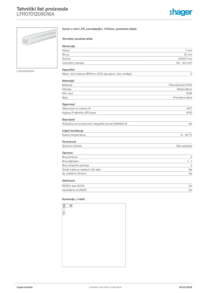 Slika Hager Tehnički list proizvoda LFR0701209016A  | Hager