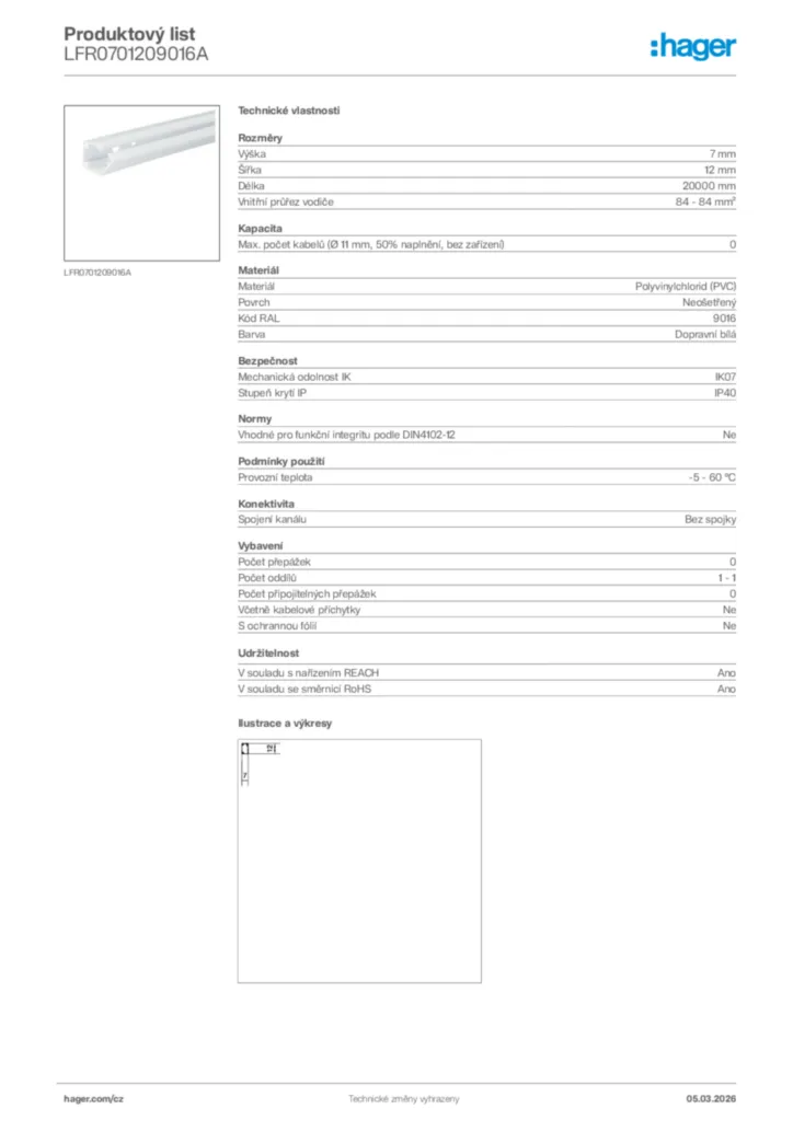 Obrázek Hager Product data sheet LFR0701209016A | Hager