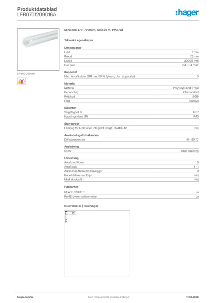 Bild Hager Produktdatablad LFR0701209016A | Hager Sverige
