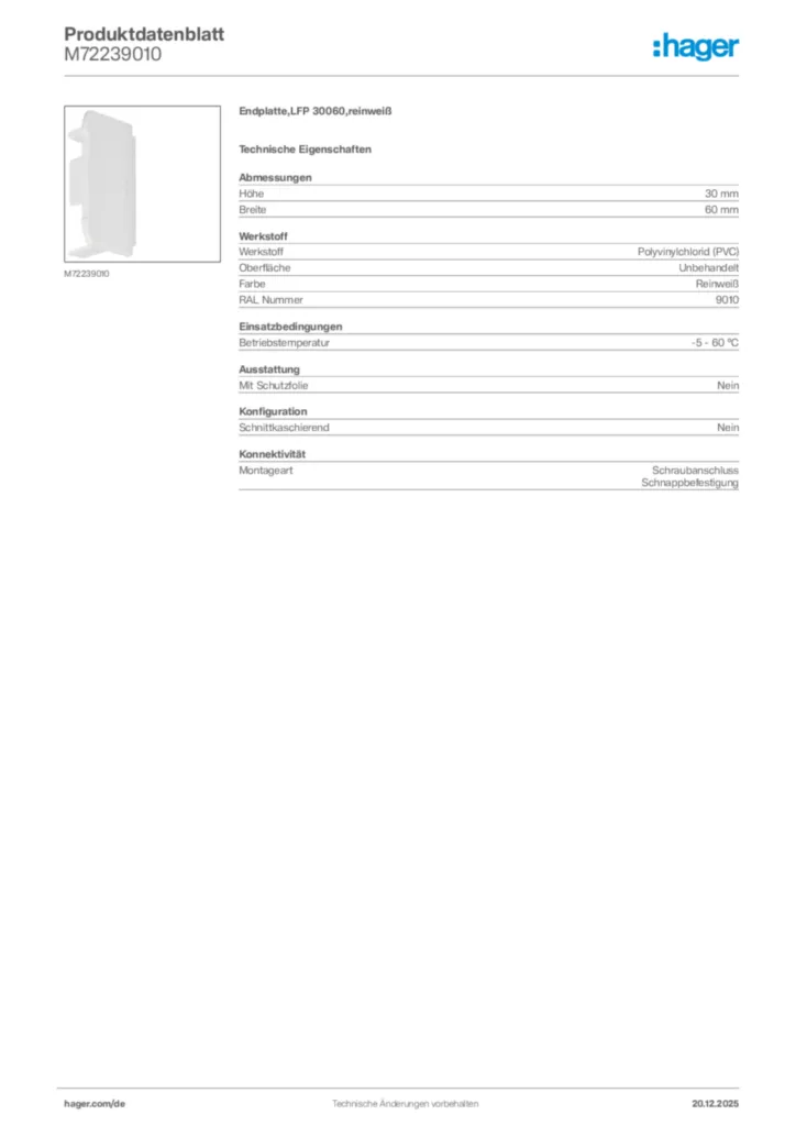 Bild Hager Produktdatenblatt M72239010 | Hager Deutschland