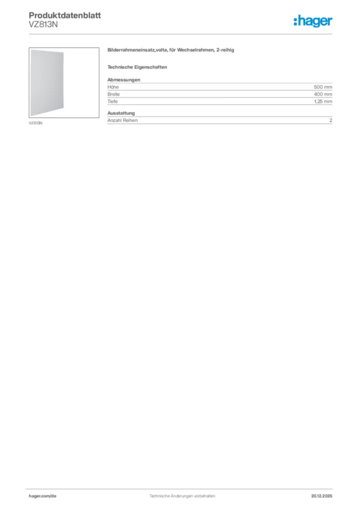 Bild Hager Produktdatenblatt VZ813N | Hager Deutschland