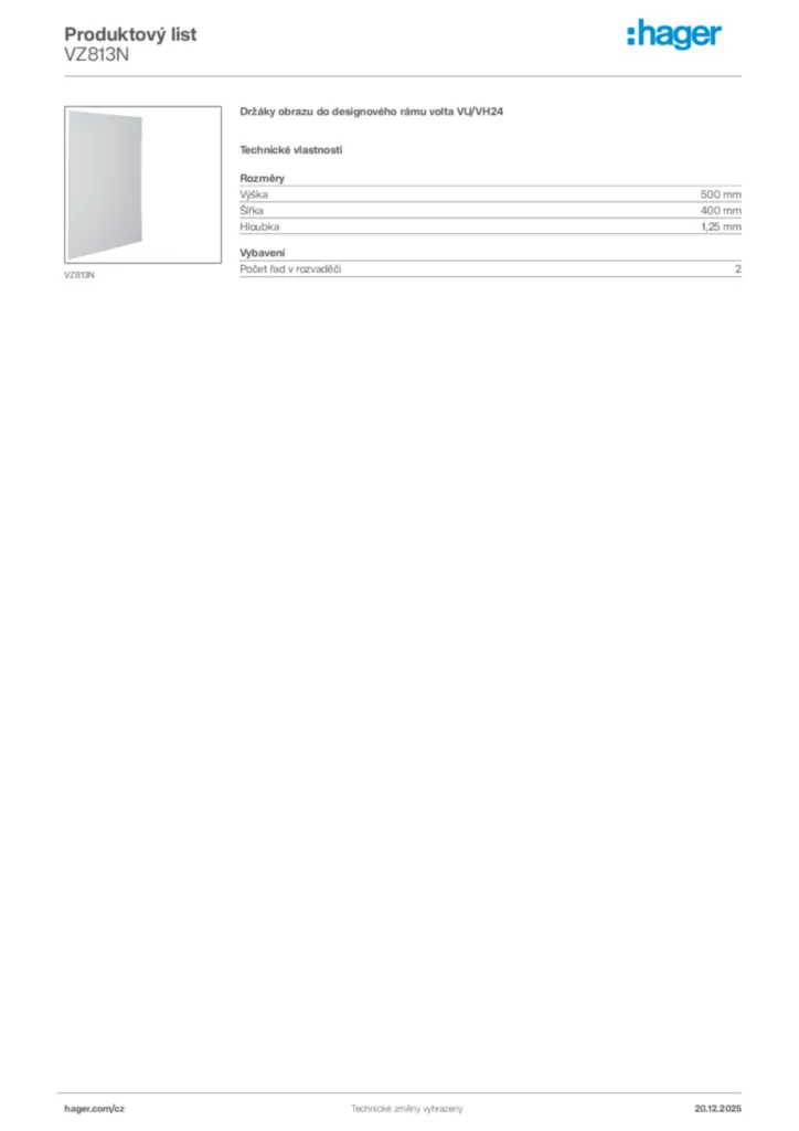 Obrázek Hager Produktový list VZ813N | Hager