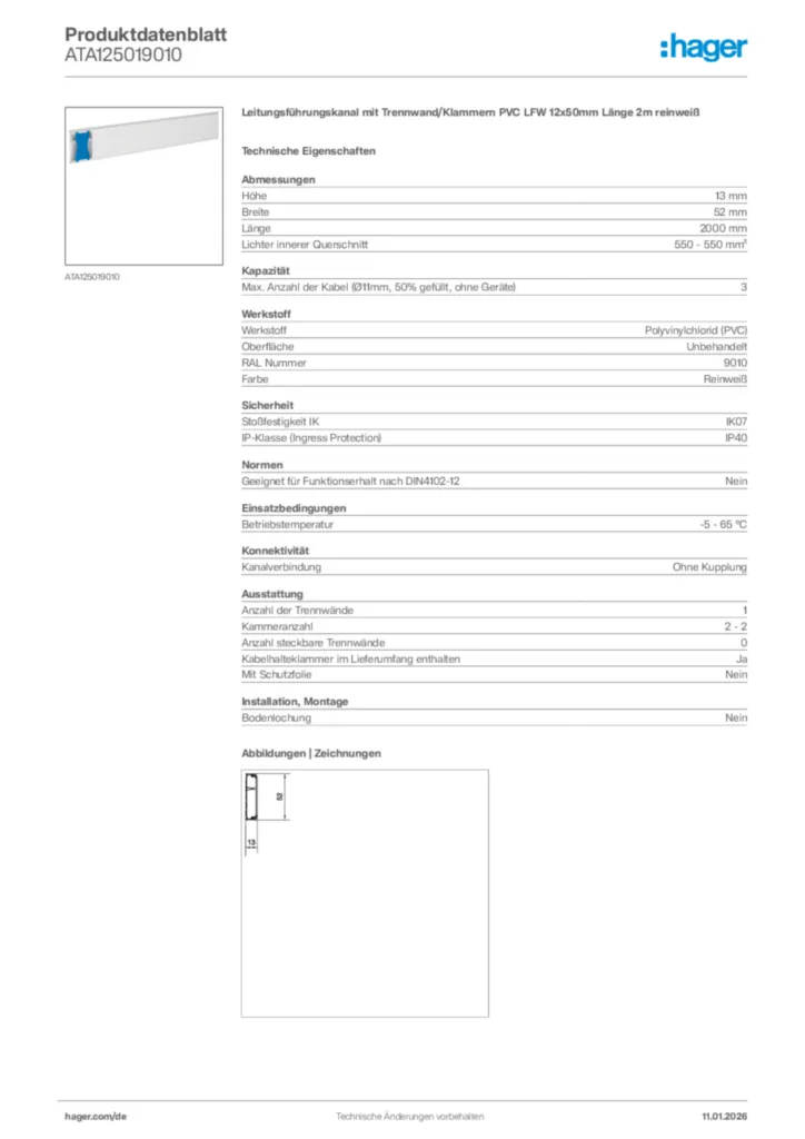 Bild Hager Produktdatenblatt ATA125019010 | Hager Deutschland