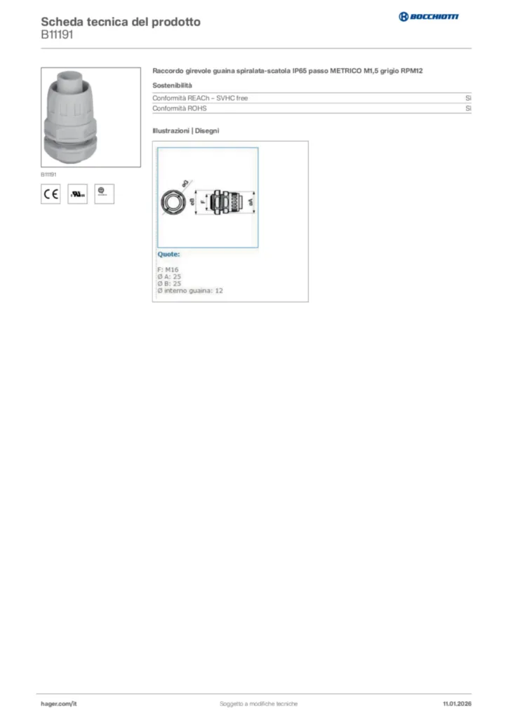 Immagine Bocchiotti Scheda tecnica del prodotto B11191 | Hager Italia